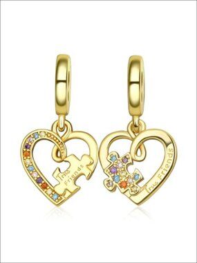 14K Gold Plated Heart Charm for Bracelets & Necklaces DIY Bead
